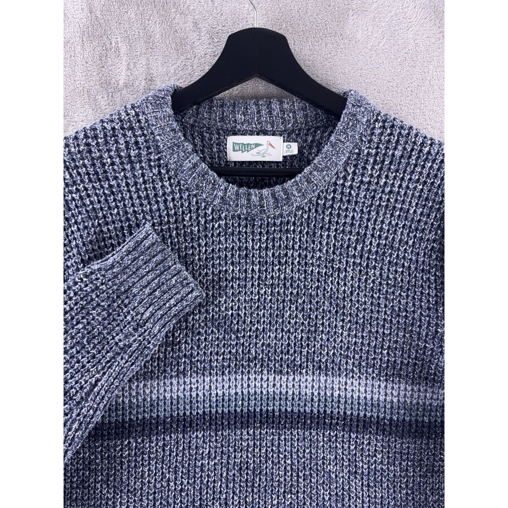 Wellen Knit Fisherman Sweater Mens Size Medium Blue Crewneck Stripe Waffle